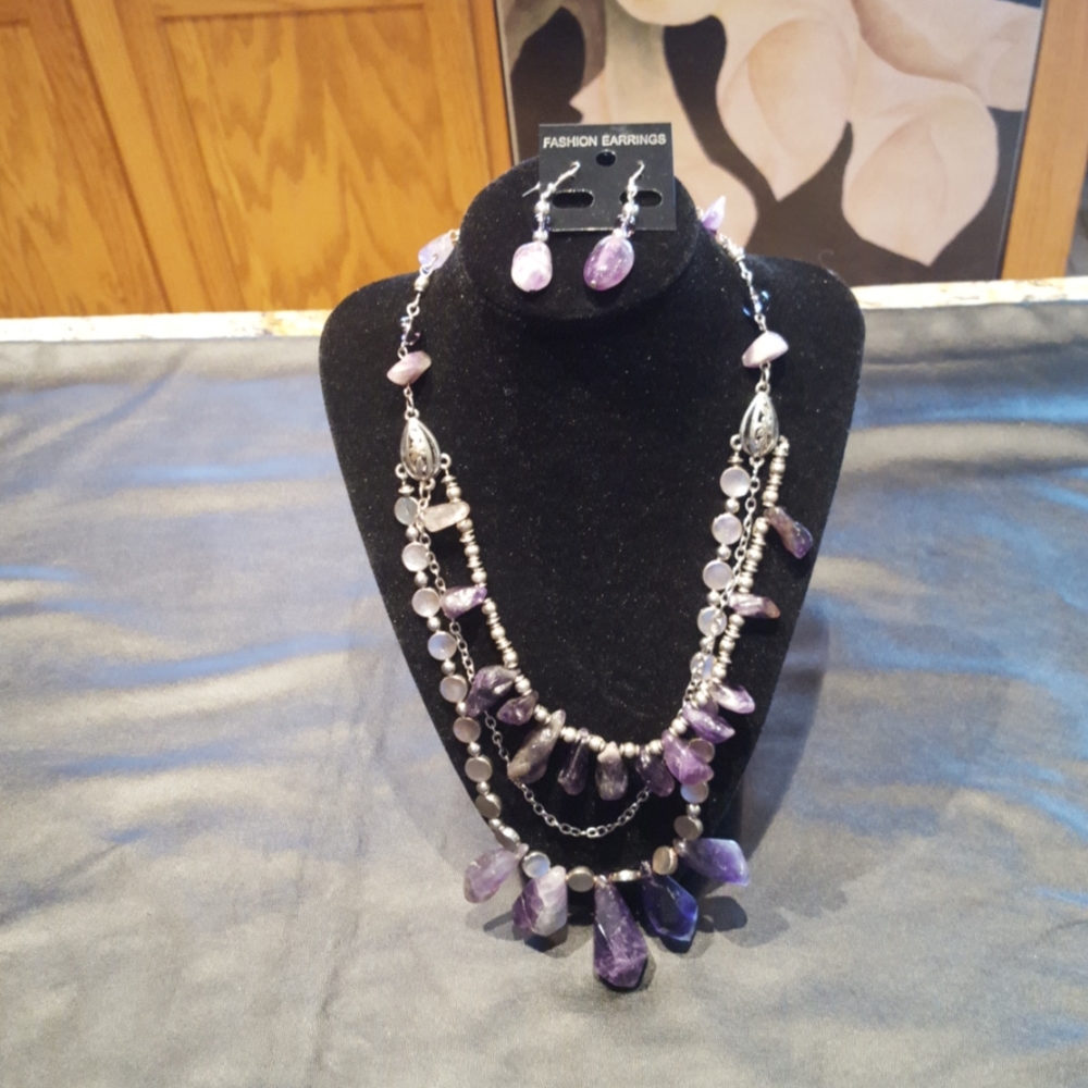 Amethyst Necklace Set, EUC